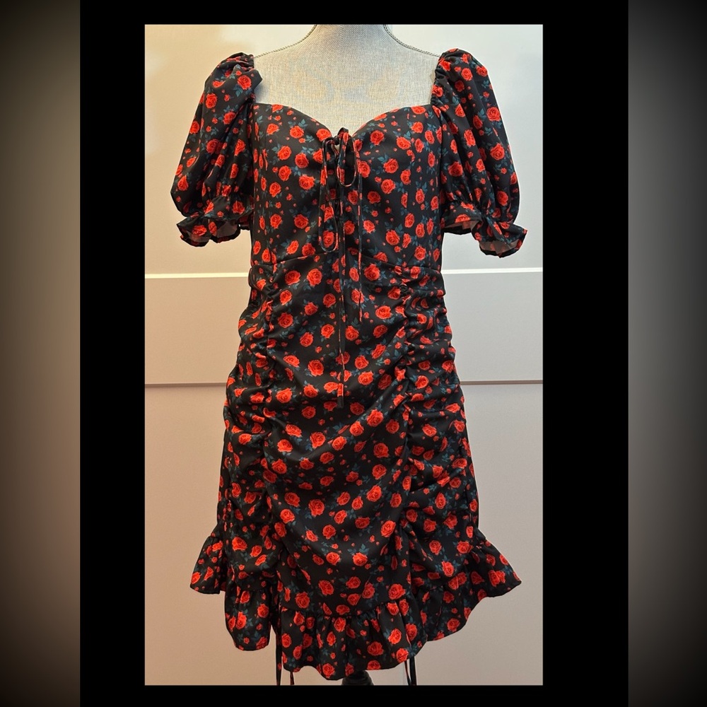 SHEIN Black Dress with Red Floral Design